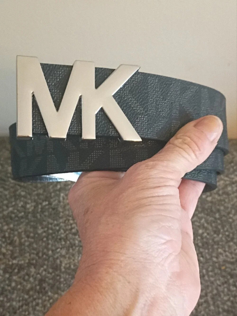 Michael Kors Womens Black and Silver MK Logo Belt Size XL